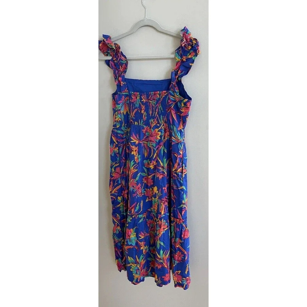 J Crew Women Midi Dress Blue Floral Cotton Preppy Boho Vacay Resort Size 4 NWT